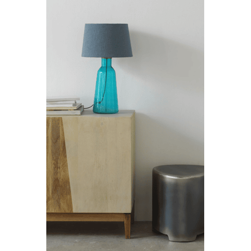 Candeeiro De Mesa De Vidro Azul Com Abaixo De Algodão Azul Candeeiro De Mesa De Vidro Azul Com Abaixo De Algodão Azul