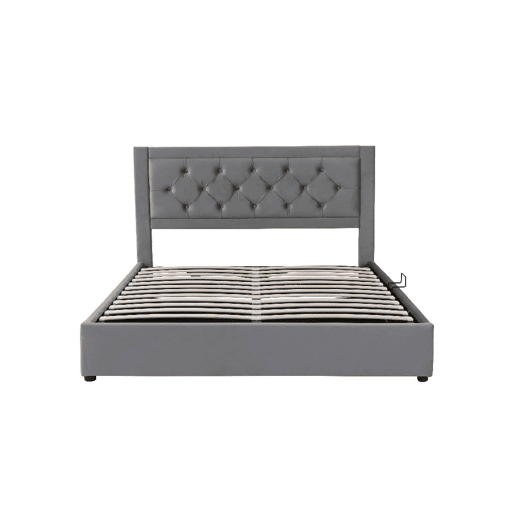 Cama de casal de veludo 140x200cm com armazenamento cinzento
