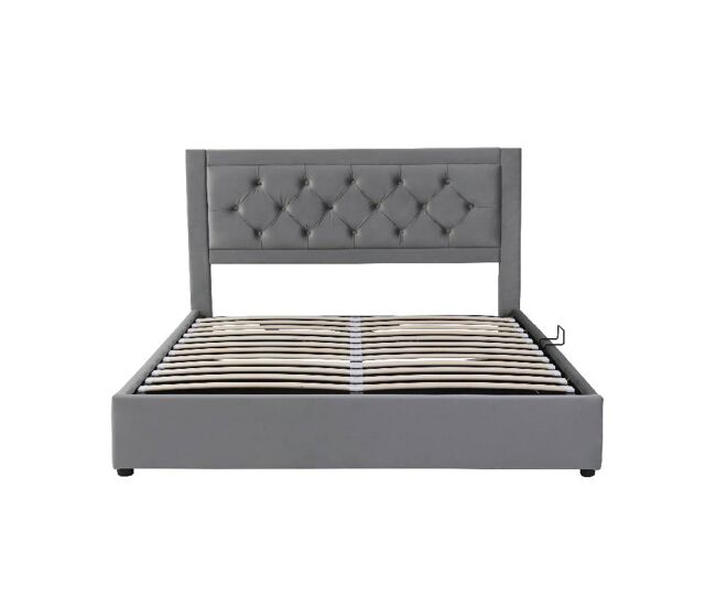 Cama de matrimonio de terciopelo 140x200cm con almacenaje gris