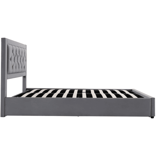 Cama de casal de veludo 140x200cm com armazenamento cinzento
