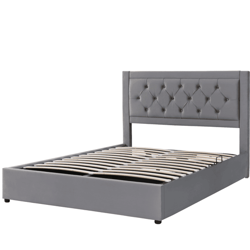Cama de casal de veludo 140x200cm com armazenamento cinzento