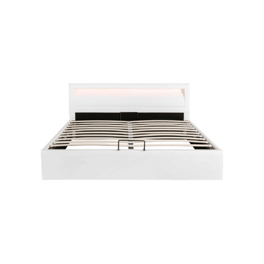 Cama de casal de pele sintética 140x200cm com armazenamento e luz LED,branco Cama de casal de pele sintética 140x200cm com armazenamento e luz LED,branco