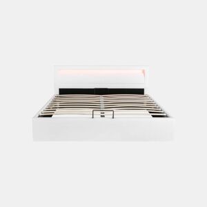 Cama de casal de pele sintética 140x200cm com armazenamento e luz LED,branco