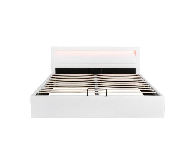Cama de matrimonio de piel sintética 140x200cm con almacenaje y luz led,blanco