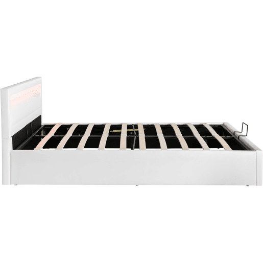 Cama de casal de pele sintética 140x200cm com armazenamento e luz LED,branco Cama de casal de pele sintética 140x200cm com armazenamento e luz LED,branco