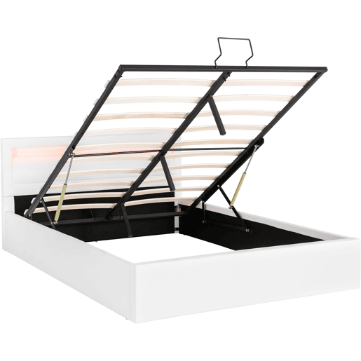 Cama de casal de pele sintética 140x200cm com armazenamento e luz LED,branco Cama de casal de pele sintética 140x200cm com armazenamento e luz LED,branco
