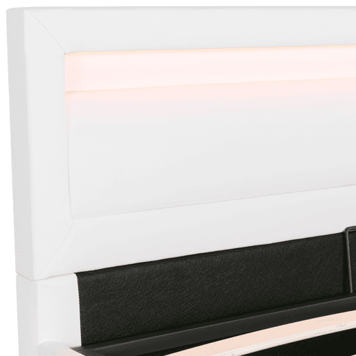 Cama de casal de pele sintética 140x200cm com armazenamento e luz LED,branco Cama de casal de pele sintética 140x200cm com armazenamento e luz LED,branco