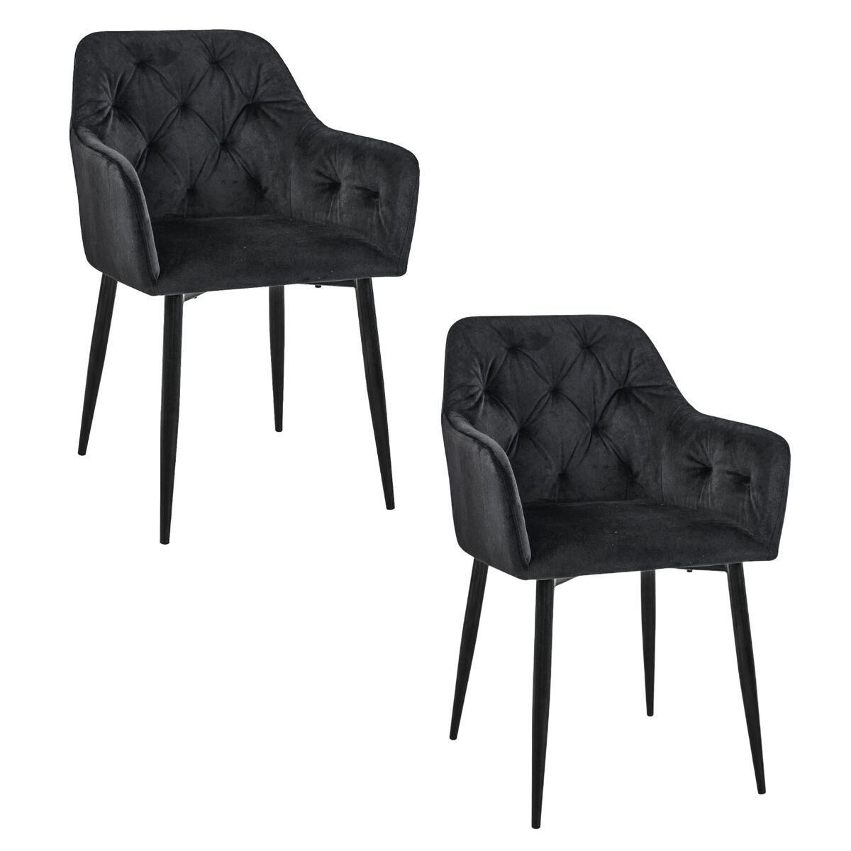 2x Silla tapizada de terciopelo acolchado SJ.030 Negro