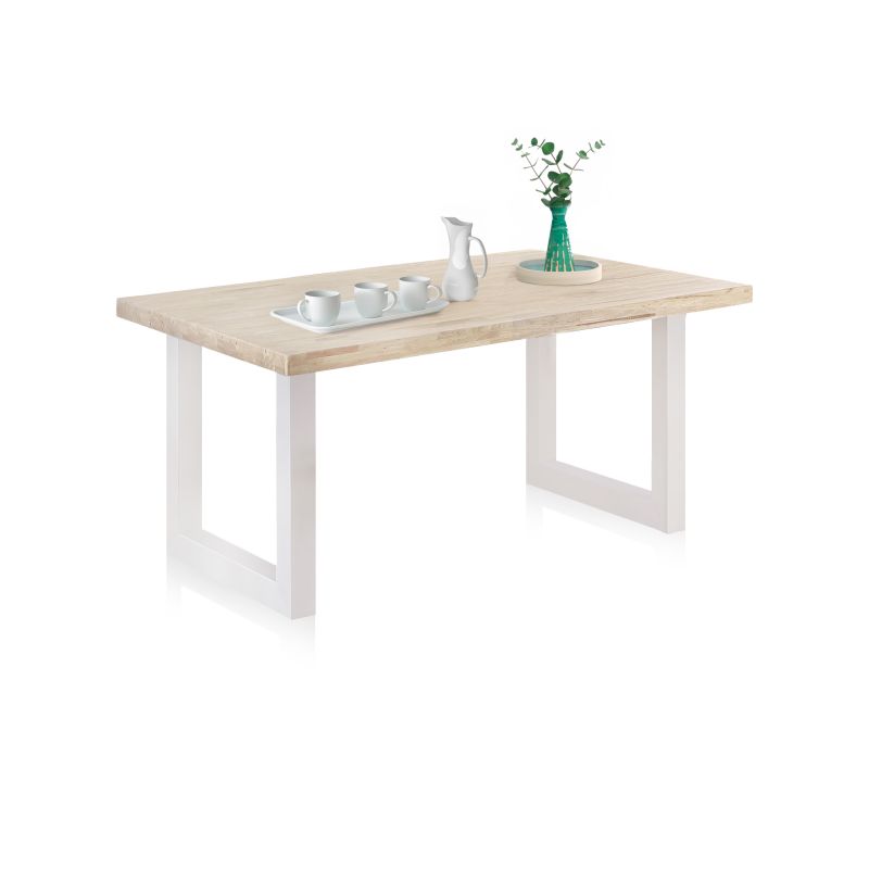 Mesa de exterior con patas metálicas en blanco y roble salvaje 160x90 cm masi roble salvaje - blanco 160 x 76 x cm