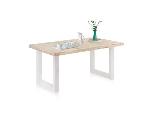 Mesa de exterior con patas metálicas en blanco y roble salvaje 160x90 cm masi roble salvaje - blanco 160 x 76 x cm