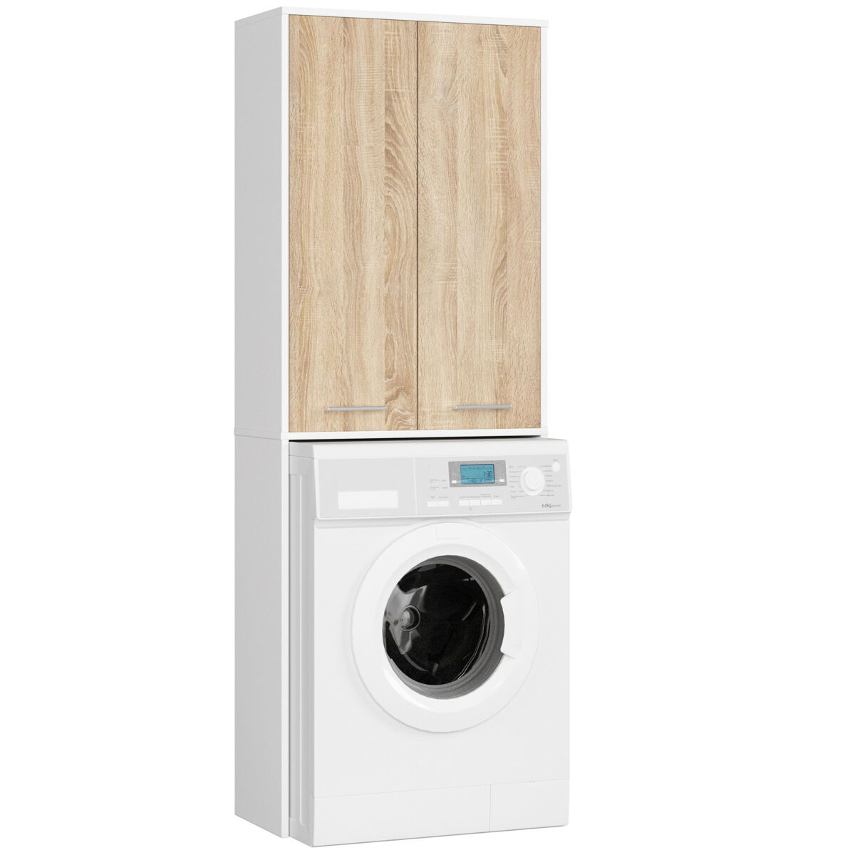 Columna de baño akord fin para empotrar la lavadora blanco 64 cm 2 puertas color roble sonoma mate 4 estantes 64x30x180 cm