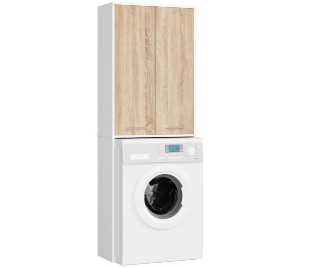 Columna de baño akord fin para empotrar la lavadora blanco 64 cm 2 puertas color roble sonoma mate 4 estantes 64x30x180 cm