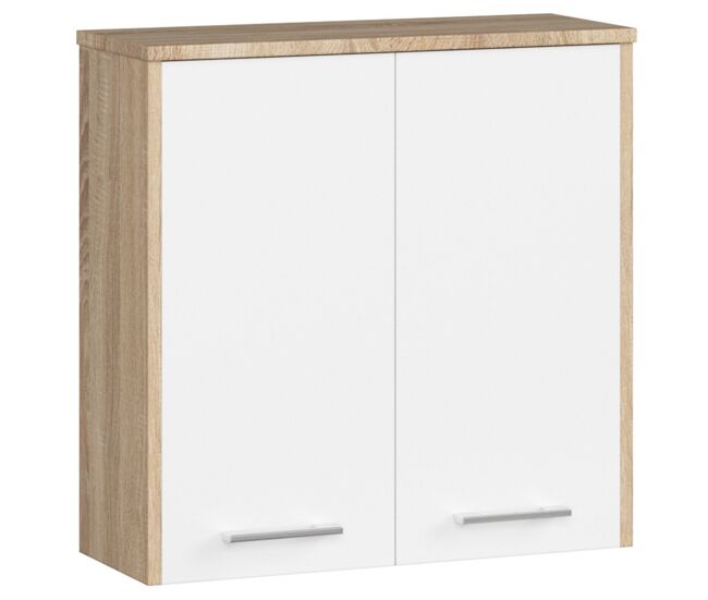 Armario colgante de baño akord fin roble sonoma de 60 cm con 2 puertas color blanco mate 2 estantes 60x22,5x60 cm