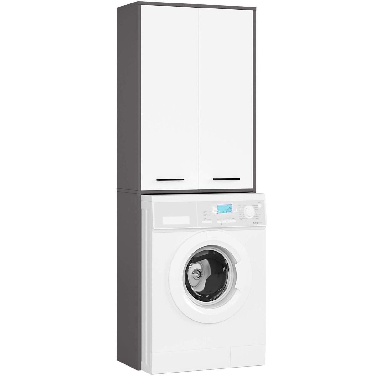 Columna de baño akord fin para lavadora grafito gris 64 cm 2 puertas frente en color blanco 4 estantes 64x30x180 cm