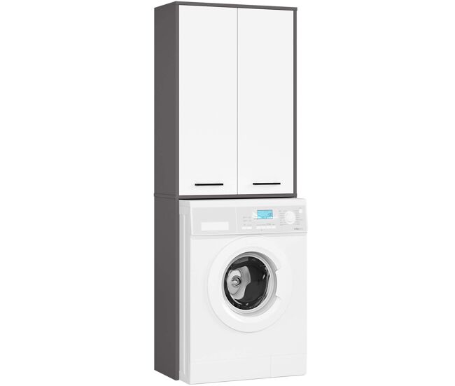 Columna de baño akord fin para lavadora grafito gris 64 cm 2 puertas frente en color blanco 4 estantes 64x30x180 cm