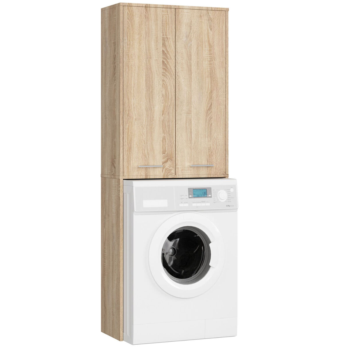 Columna de baño akord fin para empotrar la lavadora 64 cm 2 puertas roble sonoma mate 4 estantes 64x30x180 cm