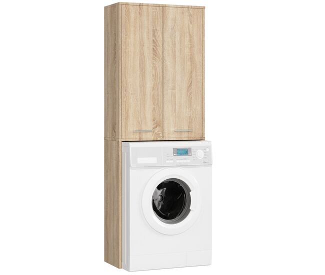 Columna de baño akord fin para empotrar la lavadora 64 cm 2 puertas roble sonoma mate 4 estantes 64x30x180 cm