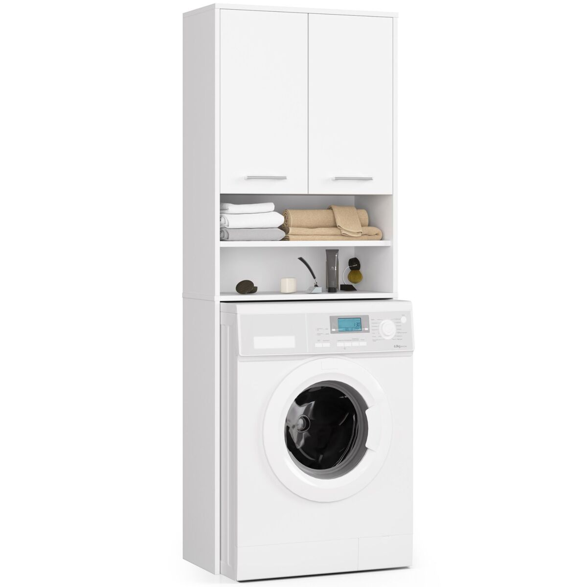 Columna de baño akord fin para empotrar la lavadora blanco 64 cm hueco 2 puertas blanco mate 4 estantes 64x30x180 cm