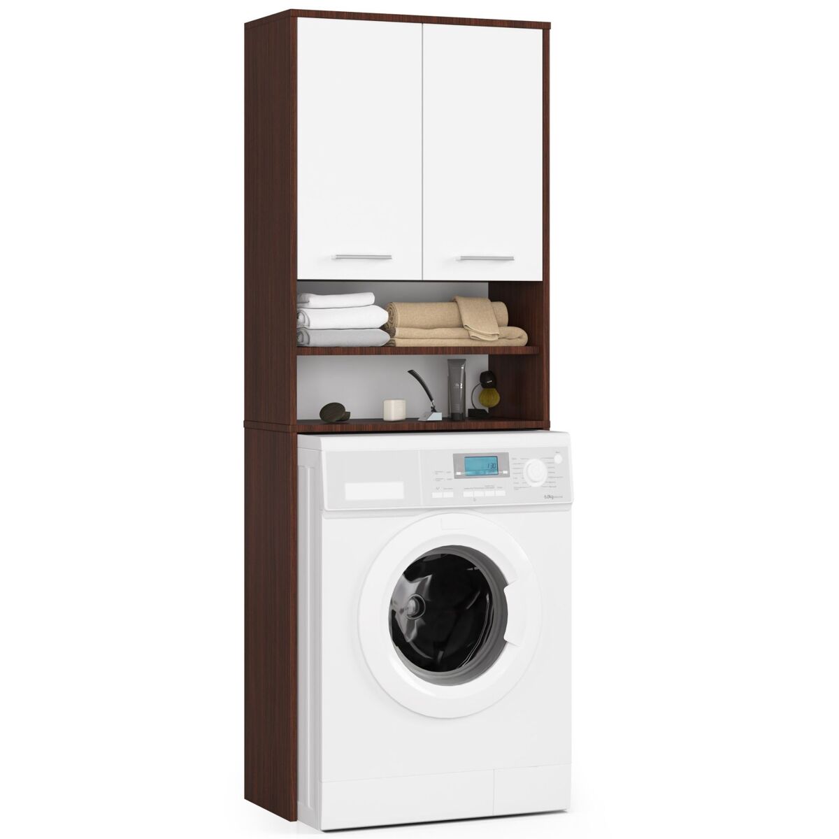 Columna de baño akord fin para empotrar la lavadora fin wengué 64 cm 2 puertas nicho frontal blanco 4 baldas 64x30x180 cm