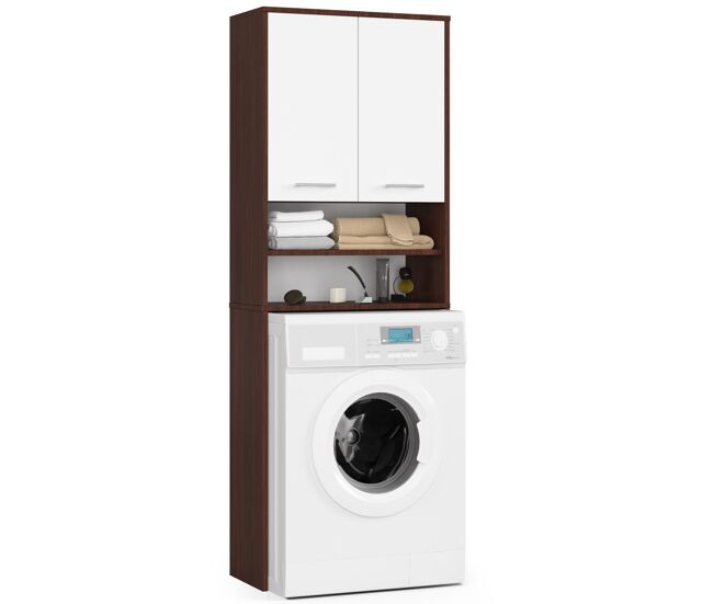 Columna de baño akord fin para empotrar la lavadora fin wengué 64 cm 2 puertas nicho frontal blanco 4 baldas 64x30x180 cm