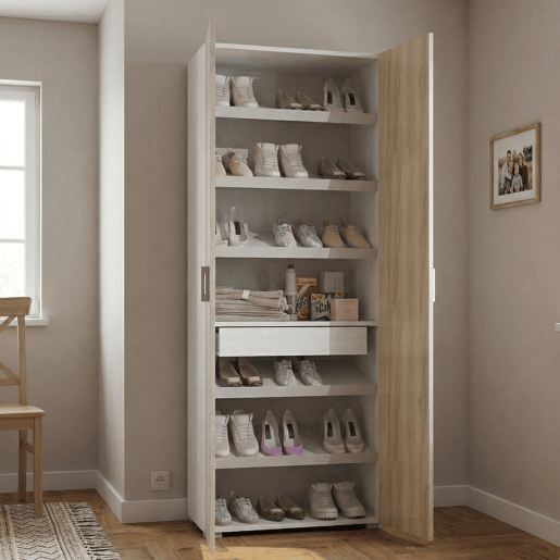 Armário multiuso com 2 portas com efeito madeira