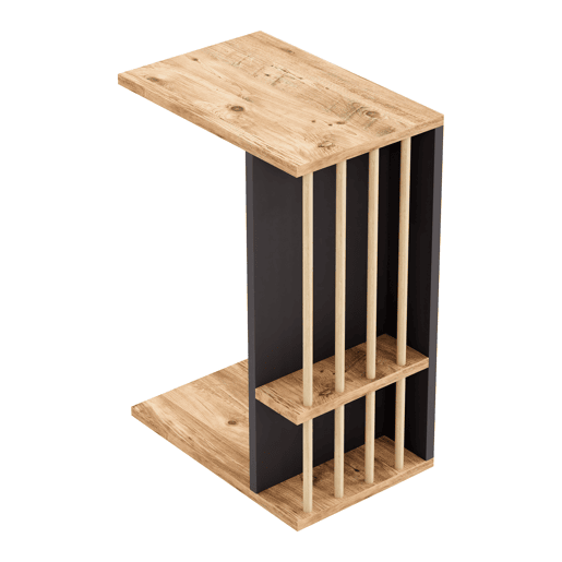 Mesa de apoio Siikainen com rodas em aglomerado 65x44x29cm - MadeiraPreto en.casa