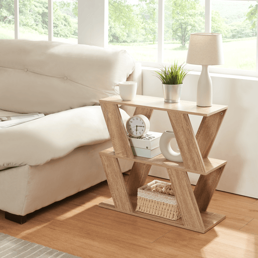 Mesa de apoio Nome com 2 prateleiras em aglomerado 60x22x57cm - Efeito carvalho en.casa