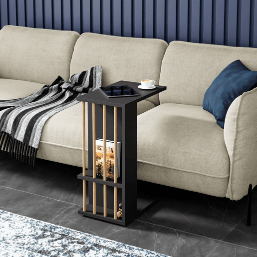 Mesa de apoio Siikainen com rodas em aglomerado 65x44x29cm - Preto en.casa
