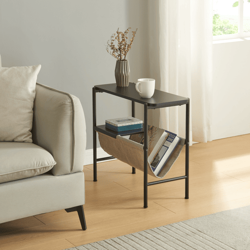 Mesa de apoio Samnanger com porta-revistas em aço 60x28x53cm - Preto en.casa