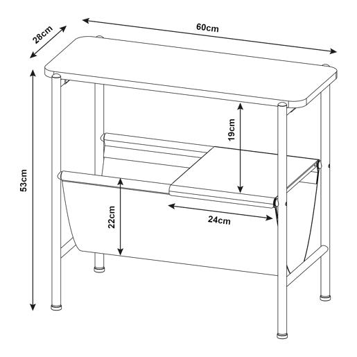 Mesa de apoio Samnanger com porta-revistas em aço 60x28x53cm - Preto en.casa
