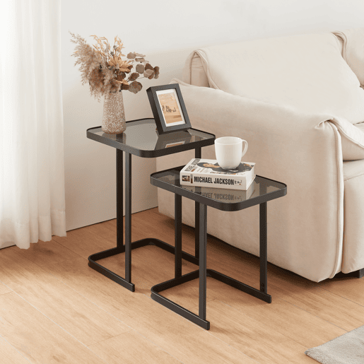 Conjunto de 2 mesas de apoio Laxå em vidro e metal 41x32x51 cm - Preto en.casa