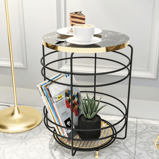 Mesa de apoio metálica Padasjoki 55x40cm - PretoDourado en.casa