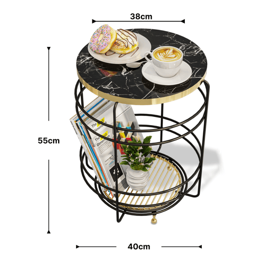 Mesa de apoio metálica Padasjoki 55x40cm - PretoDourado en.casa