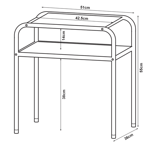 Mesa de apoio Krødsherad com prateleira metálica em MDF 55x51x36 cm - PretoCarvalho en.casa