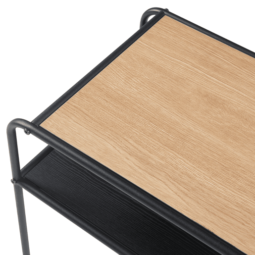 Mesa de apoio Krødsherad com prateleira metálica em MDF 55x51x36 cm - PretoCarvalho en.casa