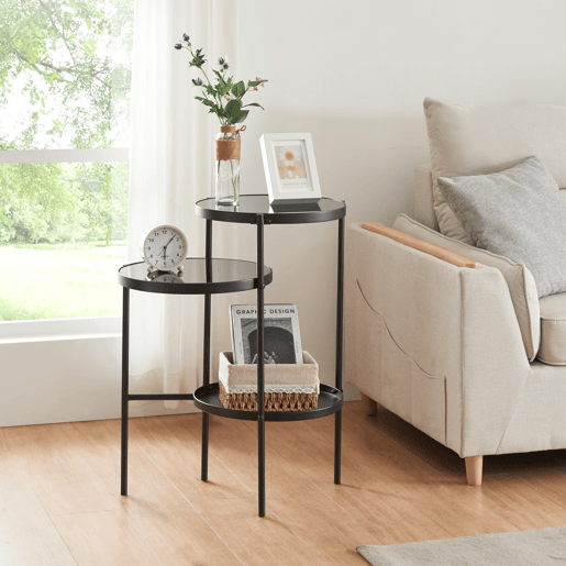Mesa de apoio redonda Mölndal com 2 prateleiras metálicas 70x58x37cm - Preto en.casa