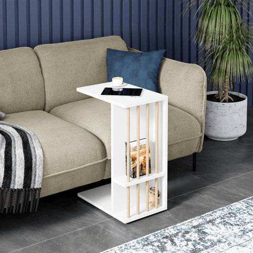Mesa de apoio Siikainen com rodas em aglomerado 65x44x29cm - Branco en.casa