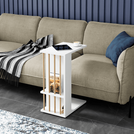 Mesa de apoio Siikainen com rodas em aglomerado 65x44x29cm - Branco en.casa