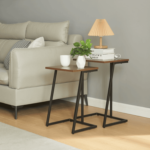 Conjunto de 2 mesas de encaixe Salem 40x30x56cm - efeito nogueira en.casa