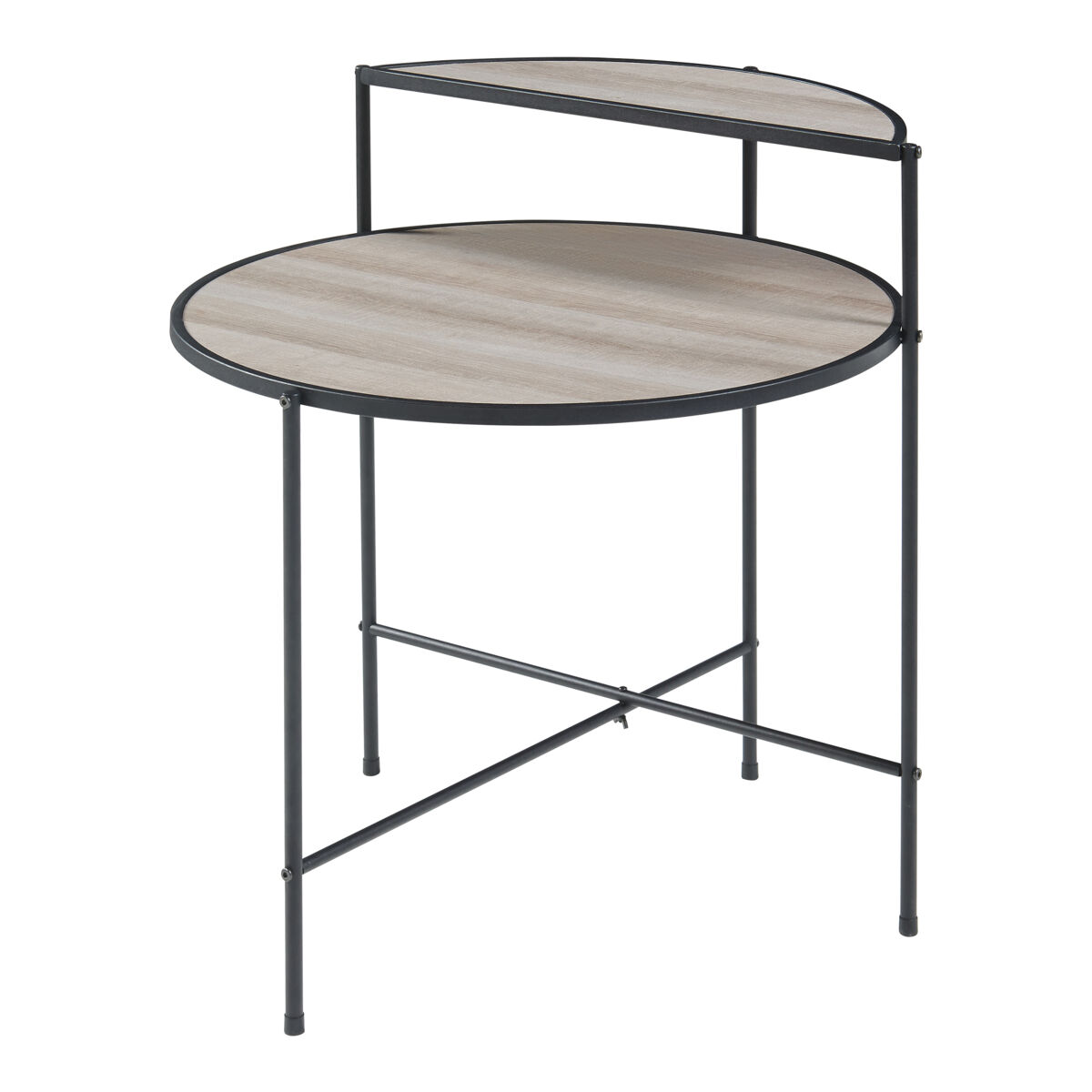 Mesa auxiliar fyresdal redonda con estante mdf metal 68xø62cm - negro/roble [en.casa]