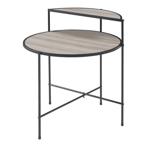 Mesa de apoio redonda Fyresdal com prateleira metálica em MDF 68xØ62cm - PretoCarvalho en.casa