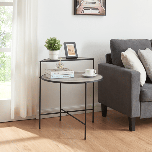 Mesa de apoio redonda Fyresdal com prateleira metálica em MDF 68xØ62cm - PretoCarvalho en.casa