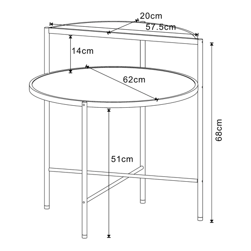 Mesa de apoio redonda Fyresdal com prateleira metálica em MDF 68xØ62cm - PretoCarvalho en.casa