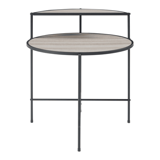 Mesa de apoio redonda Fyresdal com prateleira metálica em MDF 68xØ62cm - PretoCarvalho en.casa