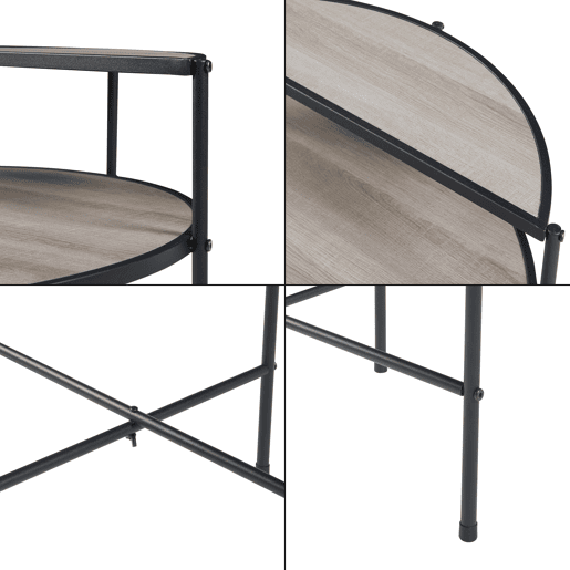 Mesa de apoio redonda Fyresdal com prateleira metálica em MDF 68xØ62cm - PretoCarvalho en.casa