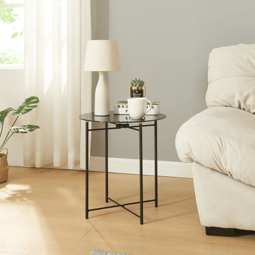 Ödeshög mesa de apoio em aço e vidro 45xØ42cm - Preto en.casa