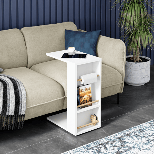 Mesa de apoio Siikainen com rodas e barra anti-queda 65x44x29cm - Branco en.casa