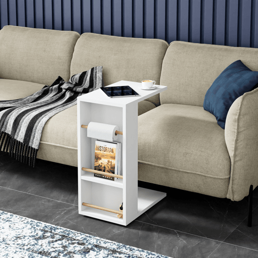 Mesa de apoio Siikainen com rodas e barra anti-queda 65x44x29cm - Branco en.casa