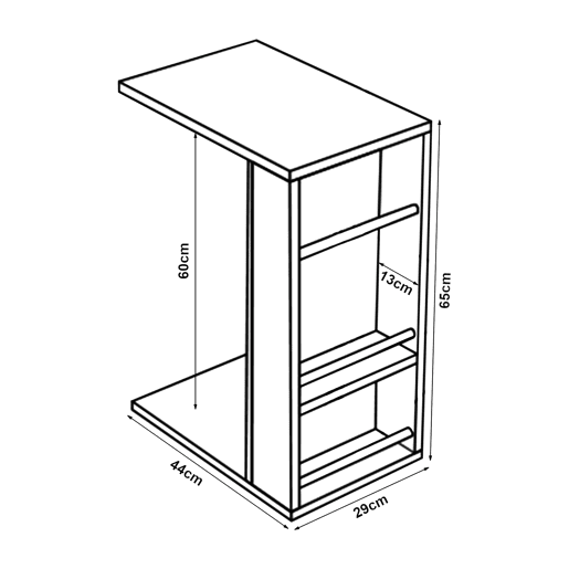 Mesa de apoio Siikainen com rodas e barra anti-queda 65x44x29cm - Branco en.casa