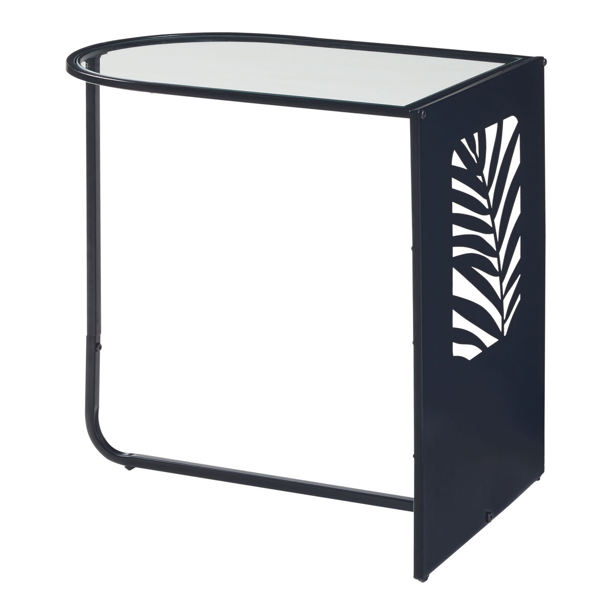 Mesa auxiliar ulvik semiovalada metal cristal 50x50x35cm - negro [en.casa]